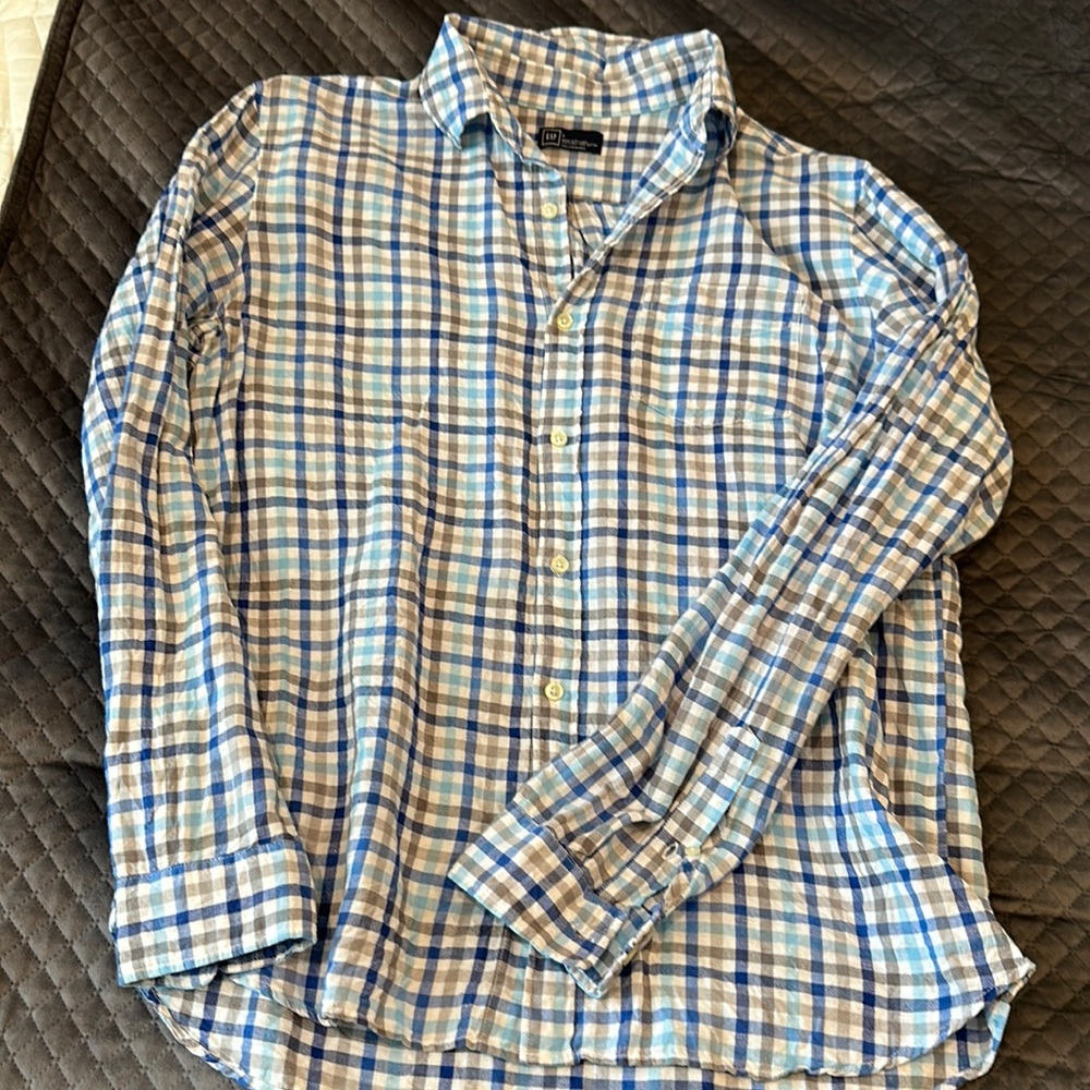 GAP linen & cotton gingham check button down